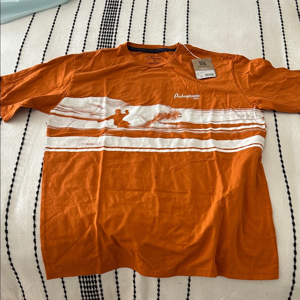 Patagonia Orange and White Short Sleeve Tee